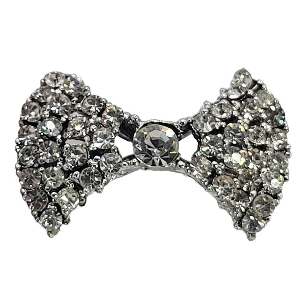 Sparkly Rhinestone Bow Brooch Silver Fashion Small 1.4" Scatter Pin
